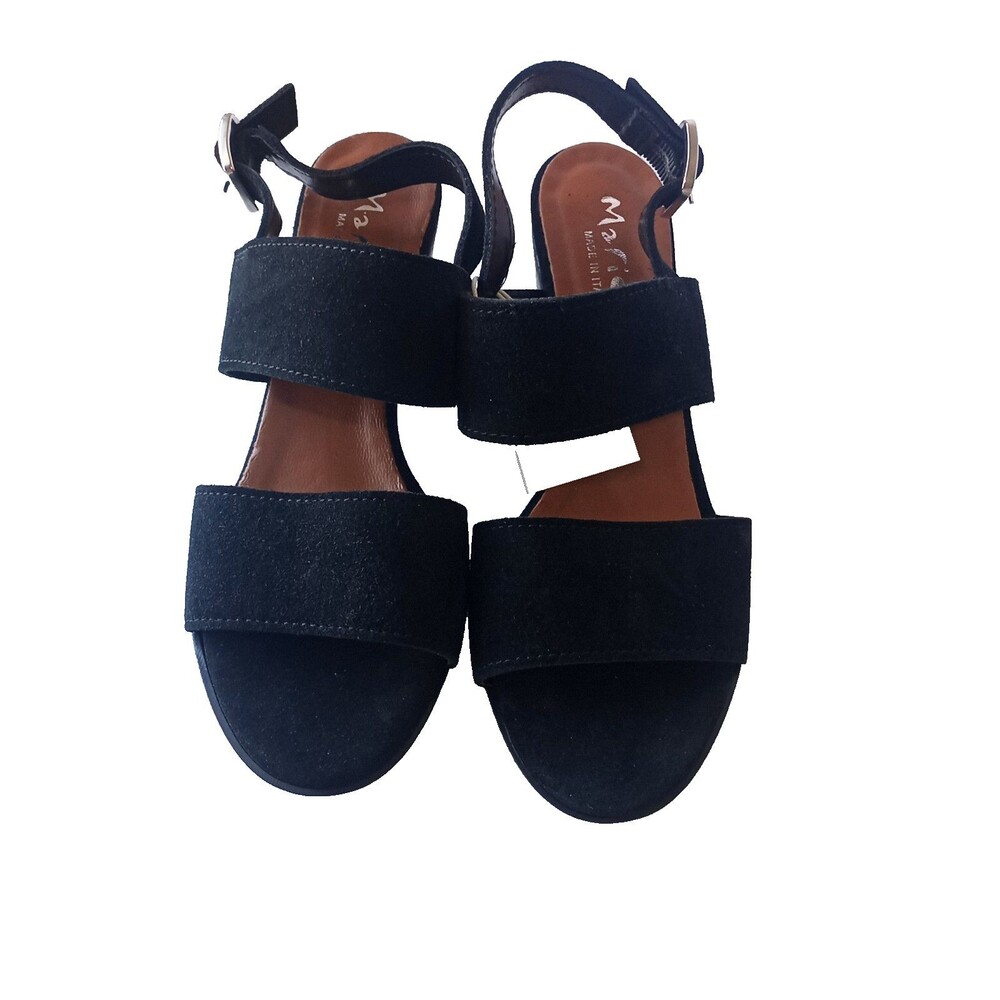 Mariella Italian Women Suede Block Heel Platform Sandals Black Shoe Size 7.5 - Picture 9 of 11